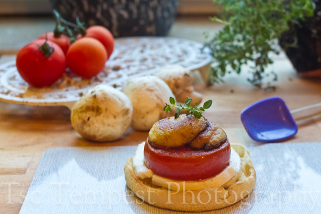 Today’s Sandwich – Field Mushroom, Beefsteak Tomato and Buffalo Mozzarella on an English Muffin
