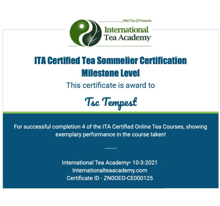 ITA Certified Tea Sommelier Certificate (Update) Tsc Tempest